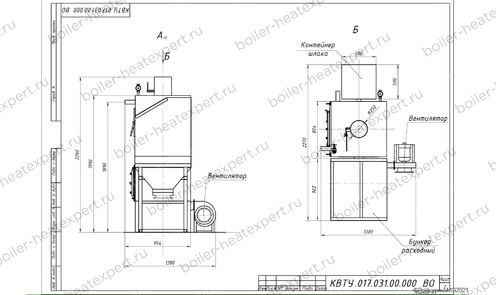 Автоматический котел HeatExpert 0.2 МВт / 200 кВт на угле чертеж