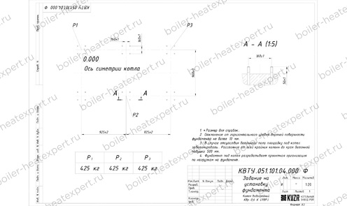 Фундамент котла HeatExpert 0.6 МВт / 600 кВт с ОУР чертеж