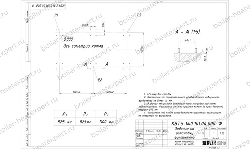 Фундамент котла HeatExpert 1.6 МВт / 1600 кВт с ОУР чертеж