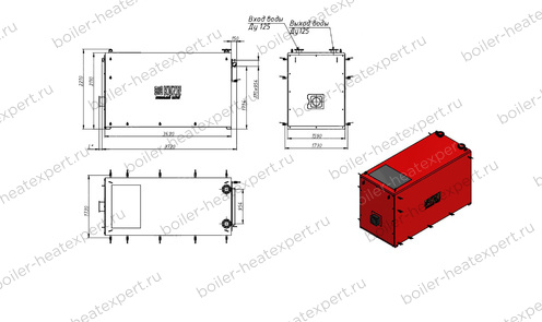 Чертеж котла HeatExpert КВа 1.9 МВт / 1900 кВт газового / дизельного