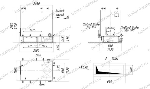 Чертеж котла HeatExpert КВм 0.63 МВт / 630 кВт с РПК
