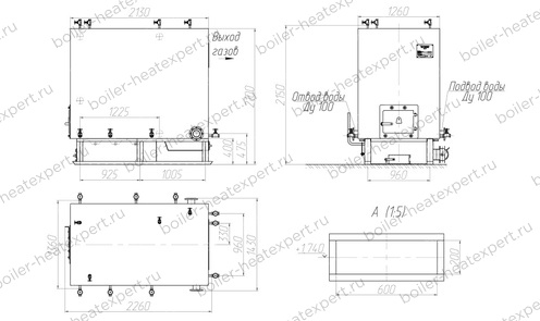 Чертеж котла HeatExpert КВм 0.7 МВт / 700 кВт с РПК