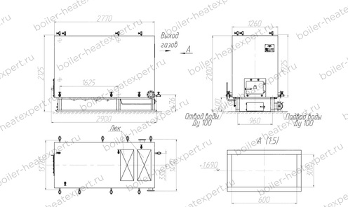 Чертеж котла HeatExpert КВм 1.0 МВт / 1000 кВт с РПК