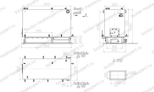 Чертеж котла HeatExpert КВм 1.1 МВт / 1100 кВт с РПК