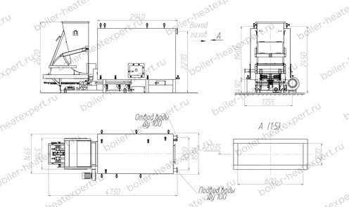 Чертеж котла HeatExpert КВм 1.1 МВт / 1100 кВт с ТШПМ