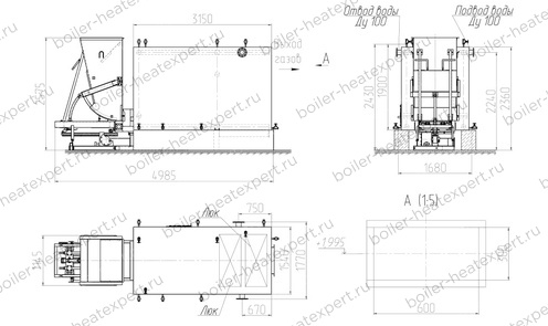 Чертеж котла HeatExpert КВм 1.5 МВт / 1500 кВт с ТШПМ