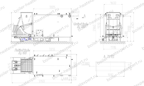 Чертеж котла HeatExpert КВм 1.74 МВт / 1740 кВт с ТШПМ