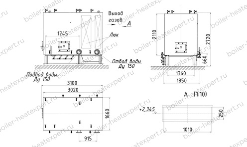 Чертеж котла HeatExpert КВм 2.0 МВт / 2000 кВт с РПК