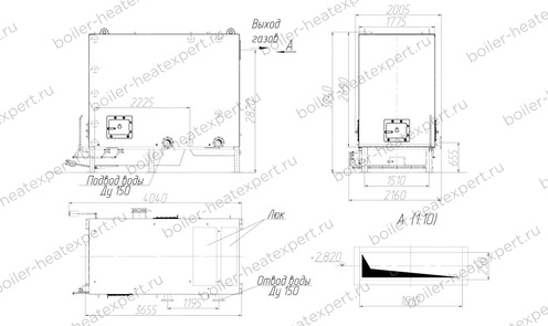 Чертеж котла HeatExpert КВм 2.5 МВт / 2500 кВт с РПК
