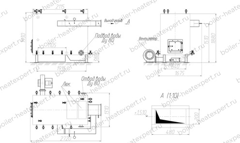 Чертеж котла HeatExpert 0.35 МВт без дымососа