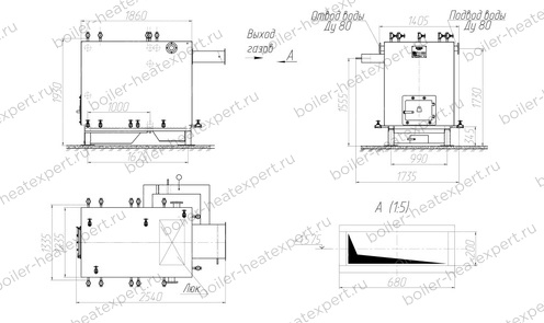 Чертеж котла HeatExpert 0.4 МВт без дымососа