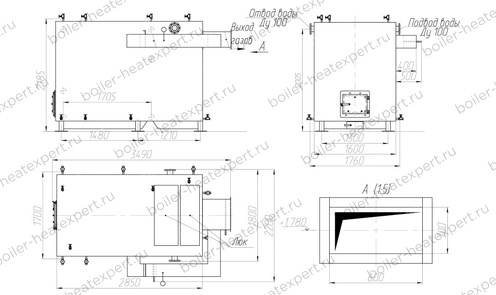 Чертеж котла HeatExpert 1.1 МВт без дымососа