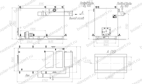 Чертеж котла HeatExpert 1.45 МВт без дымососа