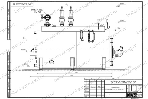 Чертеж дизельного парогенератора 1200 кг 130 °С
