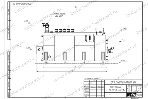 Чертеж дизельного парогенератора 2500 кг 115 °С