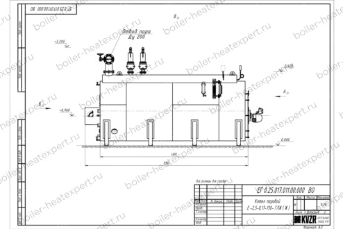 Чертеж дизельного парогенератора 2500 кг 130 °С