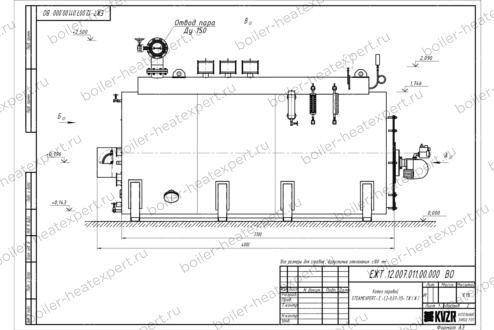 Чертеж мазутного парогенератора 1200 кг 115 °С