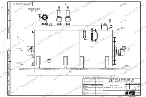 Чертеж мазутного парогенератора 1200 кг 130 °С