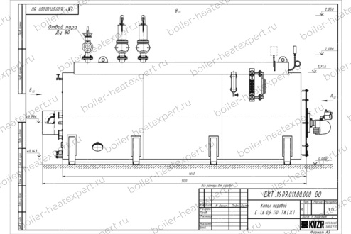 Чертеж мазутного парогенератора 1600 кг 170 °С