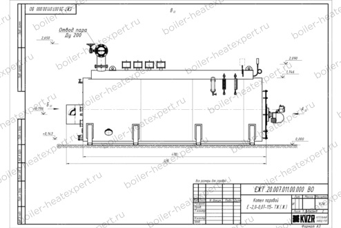 Чертеж мазутного парогенератора 2000 кг 115 °С