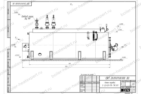 Чертеж мазутного парогенератора 2000 кг 170 °С