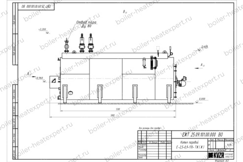 Чертеж мазутного парогенератора 2500 кг 170 °С