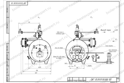 Чертеж парогенератора 500 кг 170 °С на мазуте и нефти