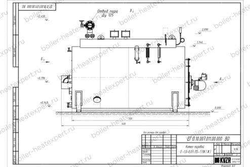Чертеж парогенератора 1000 кг 115 °С газового