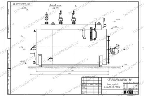 Чертеж парогенератора 1000 кг 170 °С газового