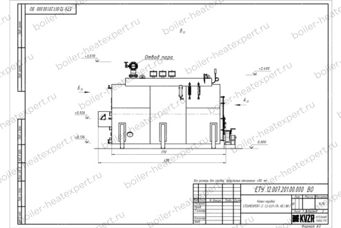 Чертеж парогенератора 1200 кг 115 °С газового