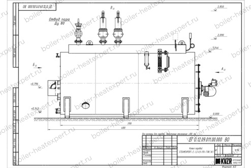 Чертеж парогенератора 1200 кг 170 °С газового