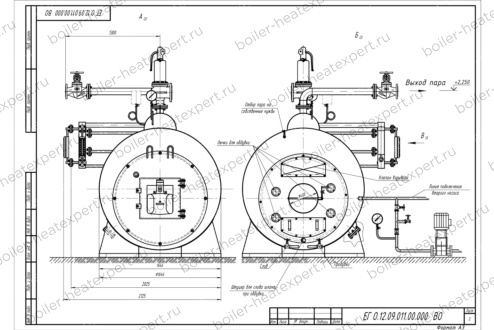 Чертеж парогенератора 1200 кг 170 °С на газе