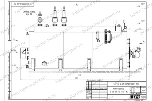 Чертеж парогенератора 1500 кг 170 °С газового