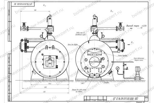 Чертеж парогенератора 1600 кг 170 °С на газе