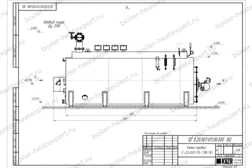 Чертеж парогенератора 2000 кг 115 °С газового