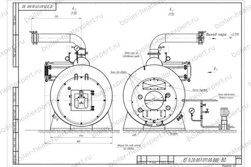Чертеж парогенератора 2000 кг 115 °С на газе