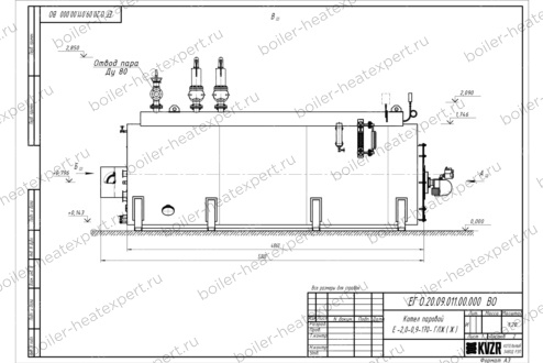 Чертеж парогенератора 2000 кг 170 °С газового