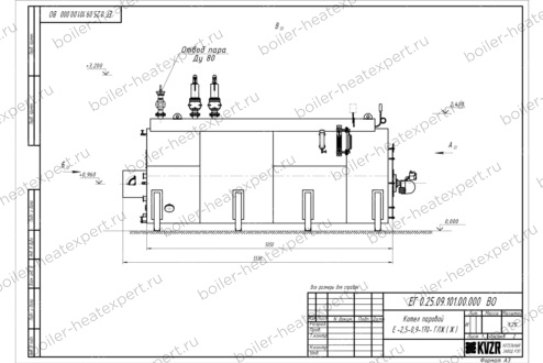 Чертеж парогенератора 2500 кг 170 °С газового