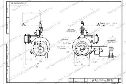 Чертеж парогенератора 300 кг 130 °С на газе