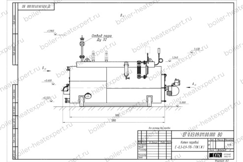 Чертеж парогенератора 300 кг 170 °С газового