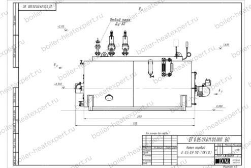Чертеж парогенератора 500 кг 170 °С газового