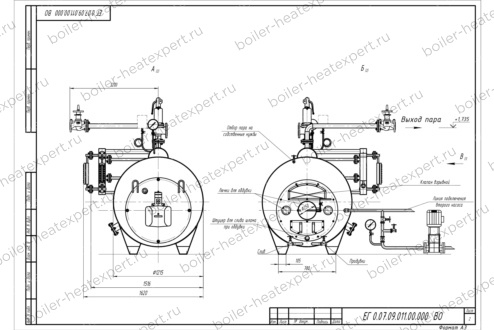 Чертеж парогенератора 700 кг 170 °С на газе