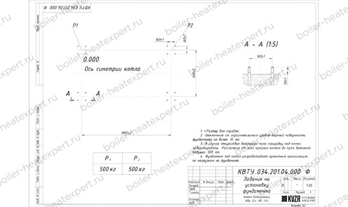 Фундамент котла КВр 0.4 МВт / 400 кВт HeatExpert чертеж