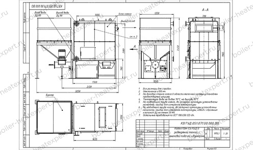 Автоматический пеллетный котел HeatExpert 0.6 МВт / 600 кВт чертеж