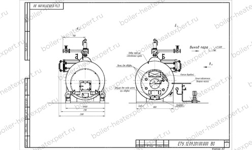 Чертеж парового котла STEAMEXPERT 1200 кг / 1.2 т 170 С на угле