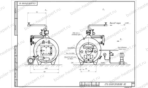 Чертеж парового котла STEAMEXPERT 300 кг / 0.3 т 115 С на угле