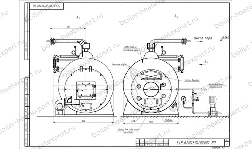 Чертеж парового котла STEAMEXPERT 700 кг / 0.7 т 115 С на угле