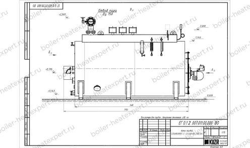 Чертеж дизельного парового котла STEAMEXPERT 1200 кг / 1.2 т 115 С