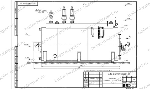 Чертеж парового котла STEAMEXPERT 1200 кг / 1.2 т 170 С на мазуте, нефти и отработке