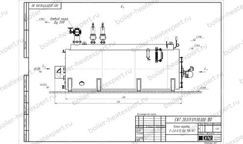 Чертеж парового котла STEAMEXPERT 2000 кг / 2.0 т 130 С на мазуте, нефти и отработке